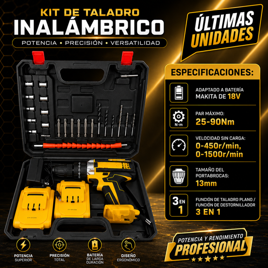 TALADRO INALAMBRICO PERCUTOR 2 BATERIA